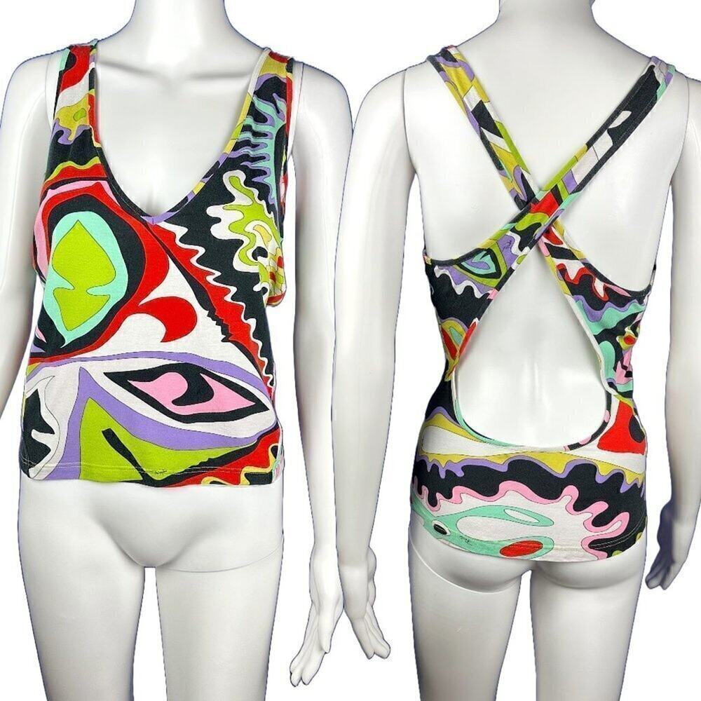EMILIO PUCCI Printed Halter Racerback Tank Top, Large​​​​​​​​​​​​